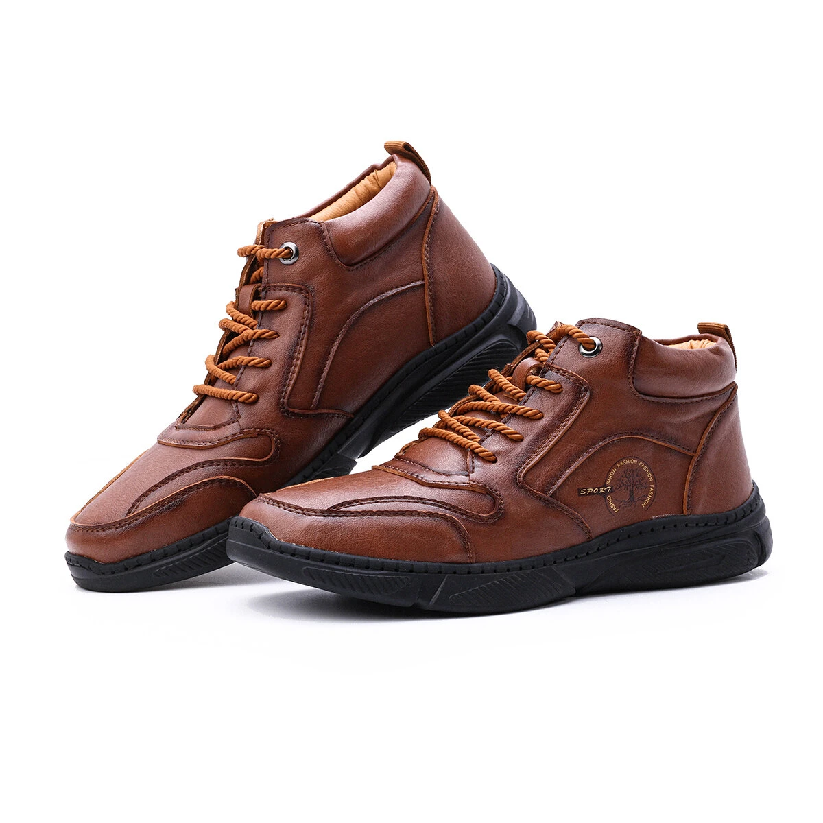 (image for) Men's High Top Boots Winter PU Leather Ankle Boots Fur Lined Warm Slip Resistant Waterproof Casual Shoes Outdoor Mountaineering Hiking Shoes